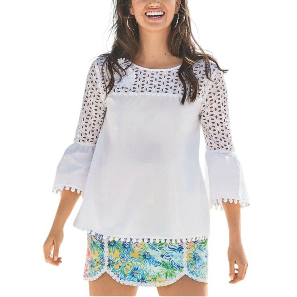 LILLY PULITZER Chandler Women’s Size XL Resort White Crisp Cotton Eyelet Top NEW - Picture 5 of 8